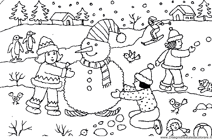 Disegno di Natale da colorare: pupazzo di neve